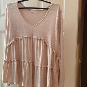 Pink Lily Cream Ruffle Blouse